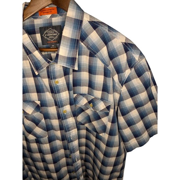St. Johns Bay Comfort Stretch Classic Fit Blue Plaid Short Sleeve Shirt XXL men - Picture 10 of 10
